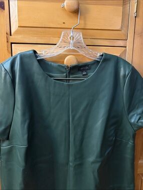 Ann Taylor Deep Green Faux Leather Short Sleeve Dress